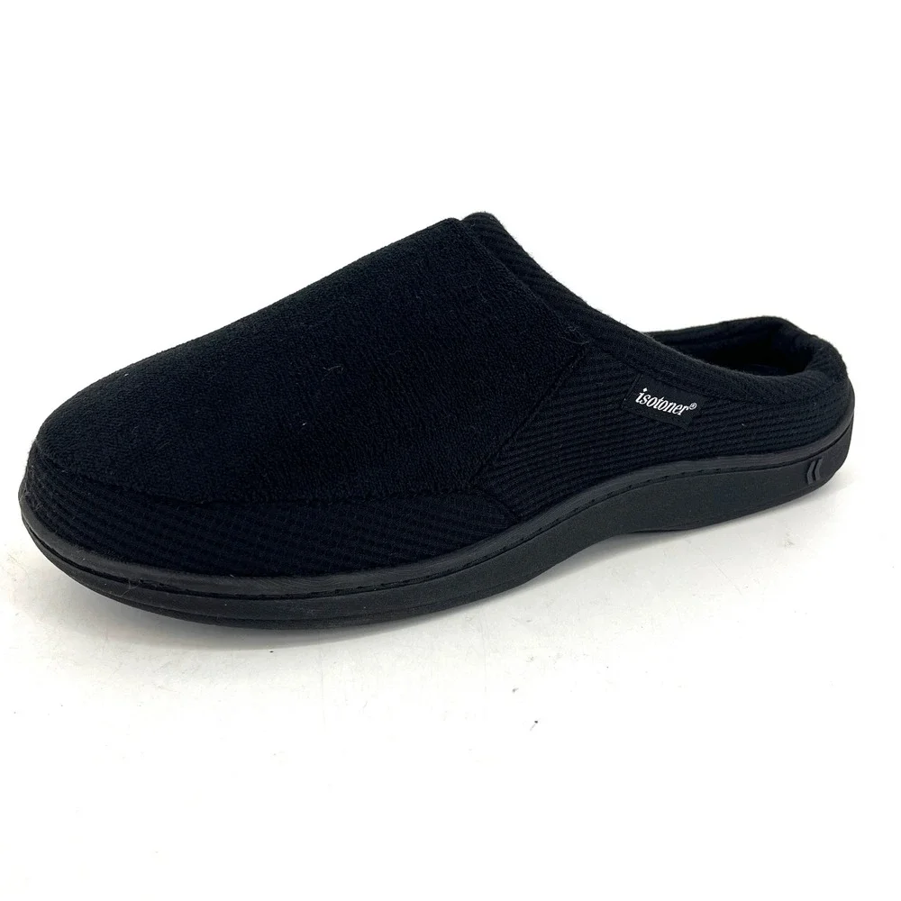 Isotoner New Men's Black Slip On Mule Comfort Slippers Size‎ 11 12 Memory Foam